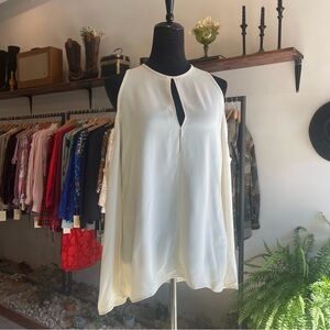 THEORY Cold Shoulder Bell Sleeve Blouse.